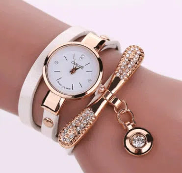 Thin belt fashion ladies watch Casual three-ring winding bracelet watch Women's fashion quartz watch-1