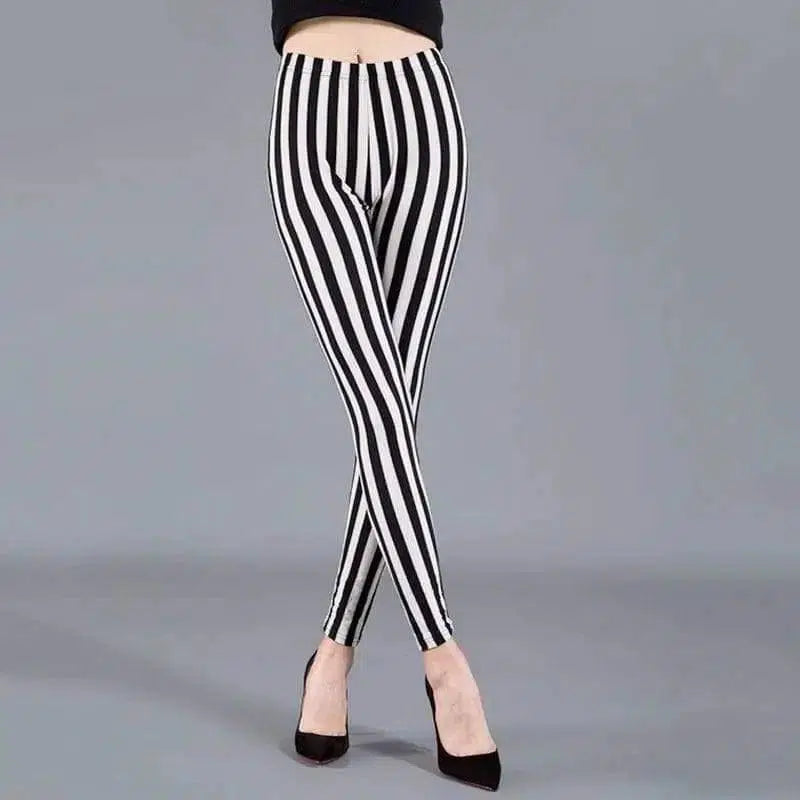 Thin cropped cotton leggings-Vertical stripes-6