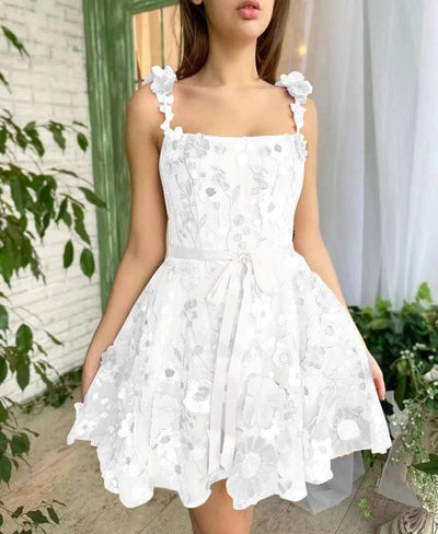 3D Floral Embroidered Dress for Summer Style-White-6