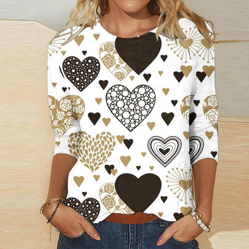 Valentine's Day Female With Hearts Printing Crew Neck T-shirt Top-RQ4127509-14