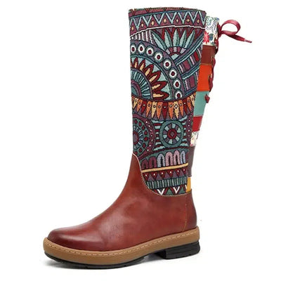 Vintage Mid-calf Boots Women Shoes Bohemian Retro Genuine-Brown-1