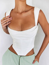 White Boned Corset Top Cut out Ruched Double Layers Elastic-White-6