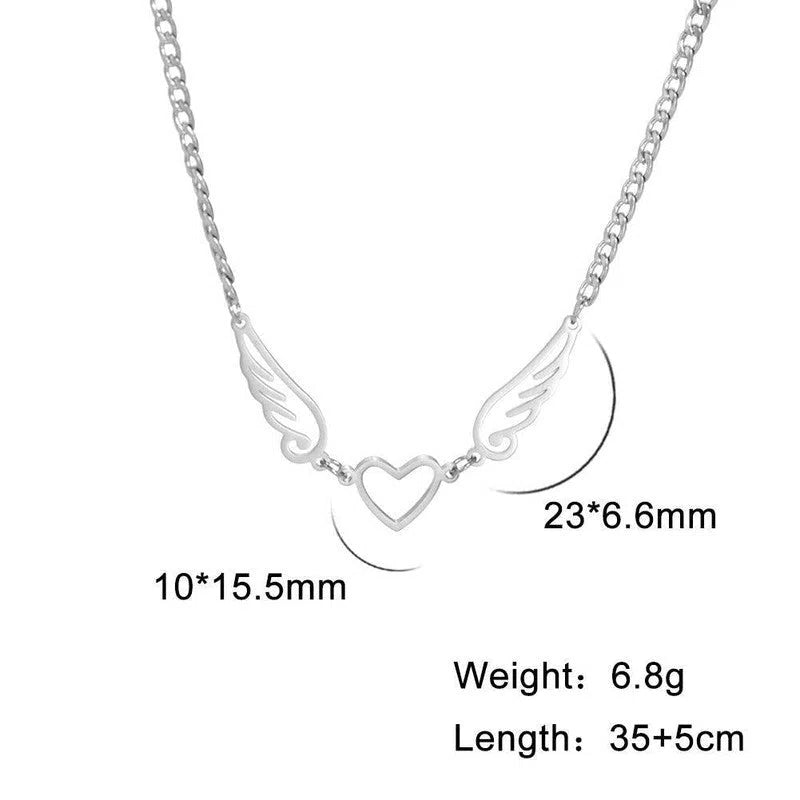 Hollow Heart Angel Wing Necklace-7