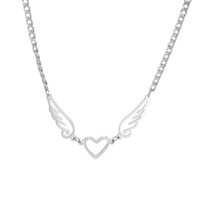 Hollow Heart Angel Wing Necklace-8