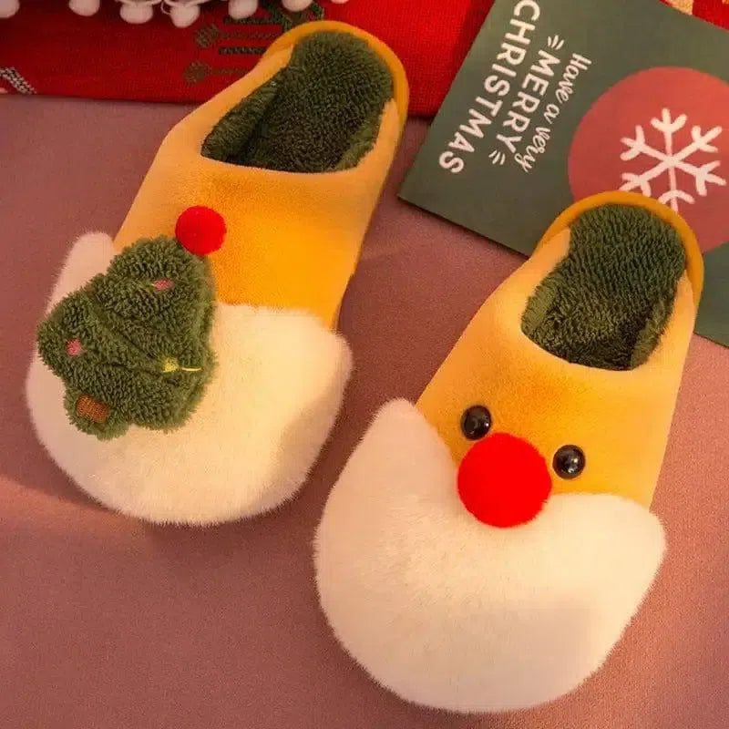 Winter Plush Slippers Christmas Cute Santa Claus And-Yellow-7