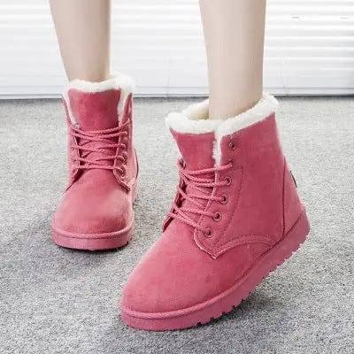 Winter Snow Boots Lace Up Platform Shoes Women Plush Suede-Black-1