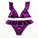 Women Ice Velvet Ruffle Bikini Sets Band-Purple-6