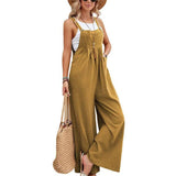 Women Long Bib Pants Overalls Casual Loose Rompers Jumpsuits With Pockets-Earthy yellow-11