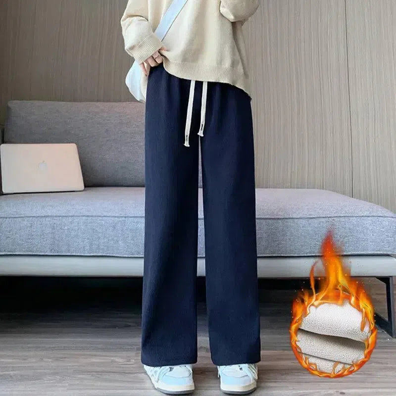 Women Long Pants Spring Autumn Women Elastic Waist Stright-Grey-7