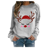 Women Loose Christmas Print Fleece Sweater-Deer head-2