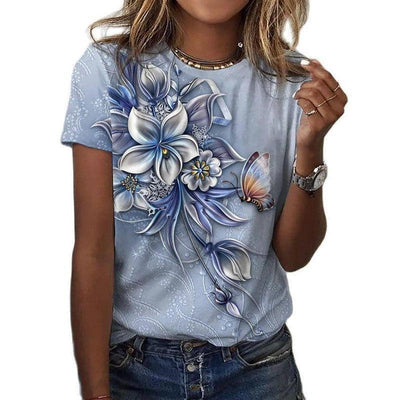 Women's All-matching Printed Round Neck Short Sleeve-G66Z895-13