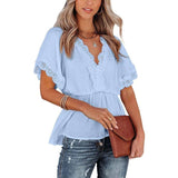 Women's Chiffon Shirt Loose Slimming Waist-tight Elegant-Light Blue-4