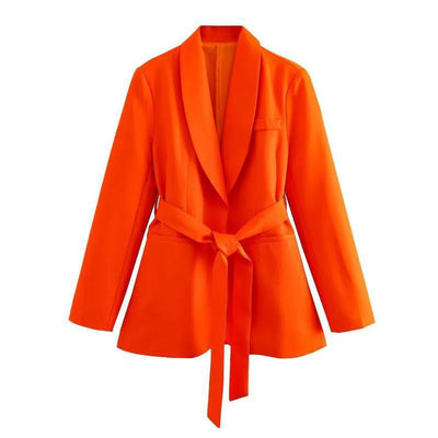 Women's Clothing With Belt Casual Suit Jacket Pants-Orange Suit-7