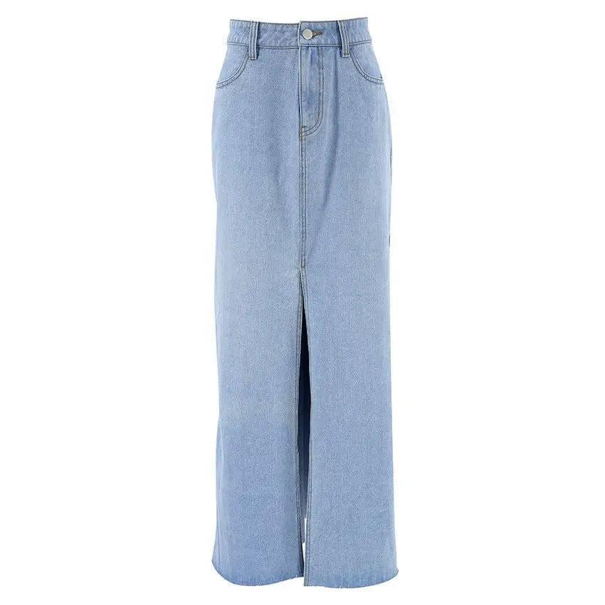 Women's Fashion Casual Washed Light Blue Denim Skirt-Blue-7