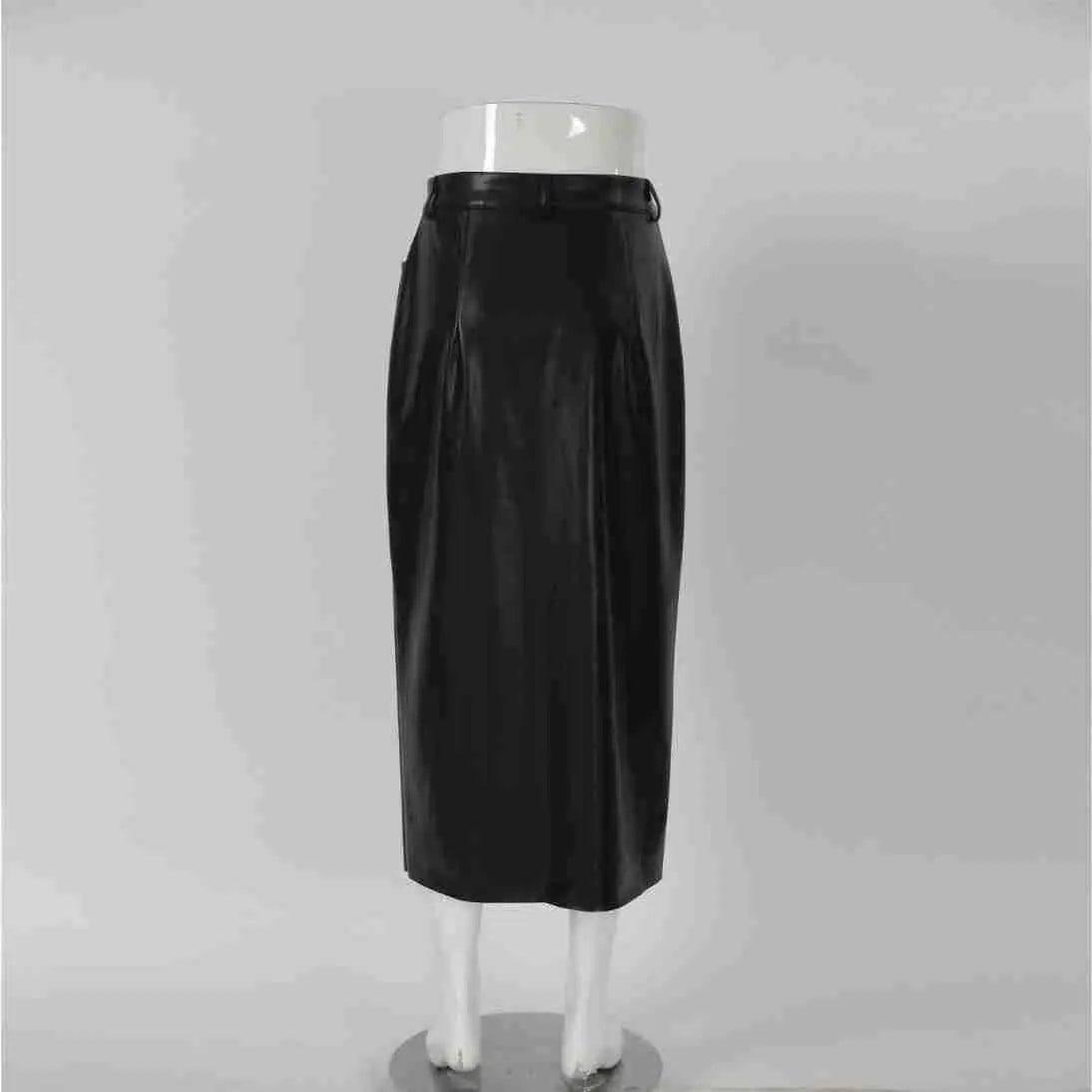 Women's Fashionable Leather High Waist Straight Skirt-8