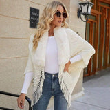 Women's Fur Collar Tassel Shawl Knitted-1