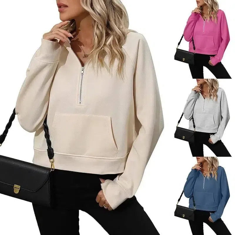 Women's Half Zip Pullover Hooded Sweatshirt Fleece Short-8