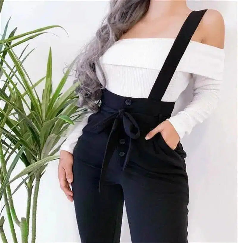 Women's high waist casual jumpsuit suspenders-4