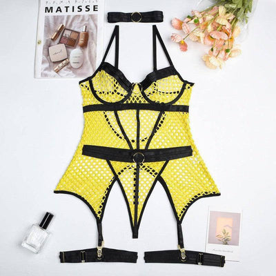 Women's Hot One-piece Lingerie-Yellow-9