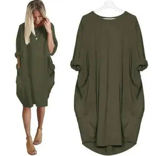 LOVEMI - Women's Loose Casual Pocket Long Sleeve Dress