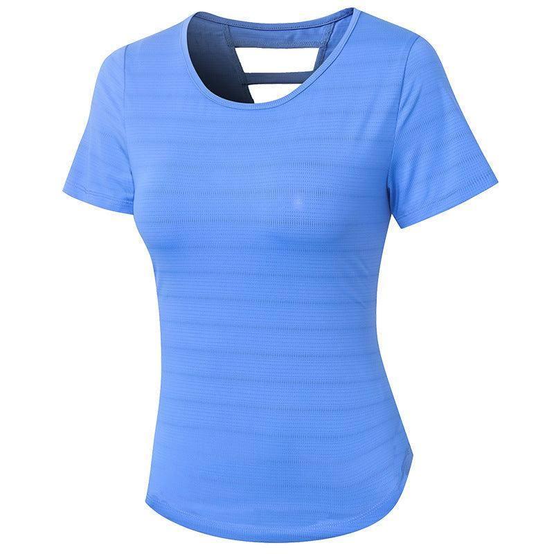 Women's Loose Yoga Clothes With Short Sleeves-Blue-3