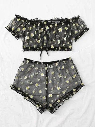 Women's Printed Lingerie Set-Black-6