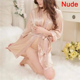 Women's Lingerie Set Ice Silk Robe with Bathrobe-Skin-7