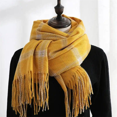 Women's Sweet Tassel Shawl Warm Cashmere Scarf-Yellow-8