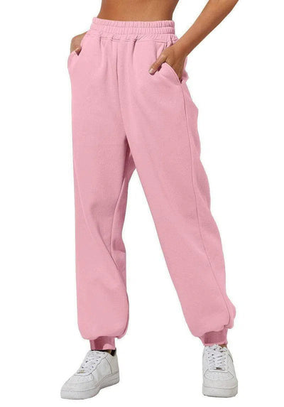 Women's Trousers With Pockets High Waist Loose Jogging Sports Pants Comfortable Casual Sweatshirt Pants-Light Pink-14