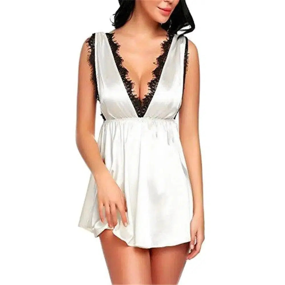 Women Sexy Bra Nightdress Nightwear Lingerie Nightwear-White-4