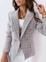 LOVEMI - Lovemi - Womens Autumn Top Loose Long Sleeve Plaid Blazer