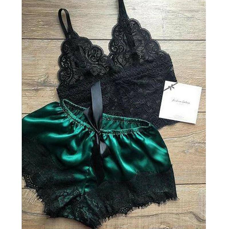 Womens Sexy Lace Sleepwear Lace Nachtkleding Lingerie-Green-2