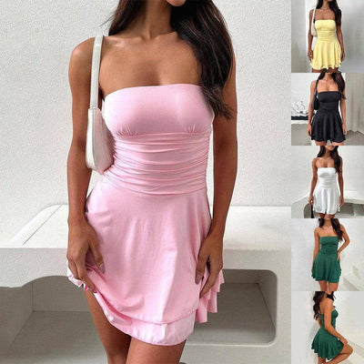 Y2K Tube-top Short Dress Summer Pleated Tight Dresses-1