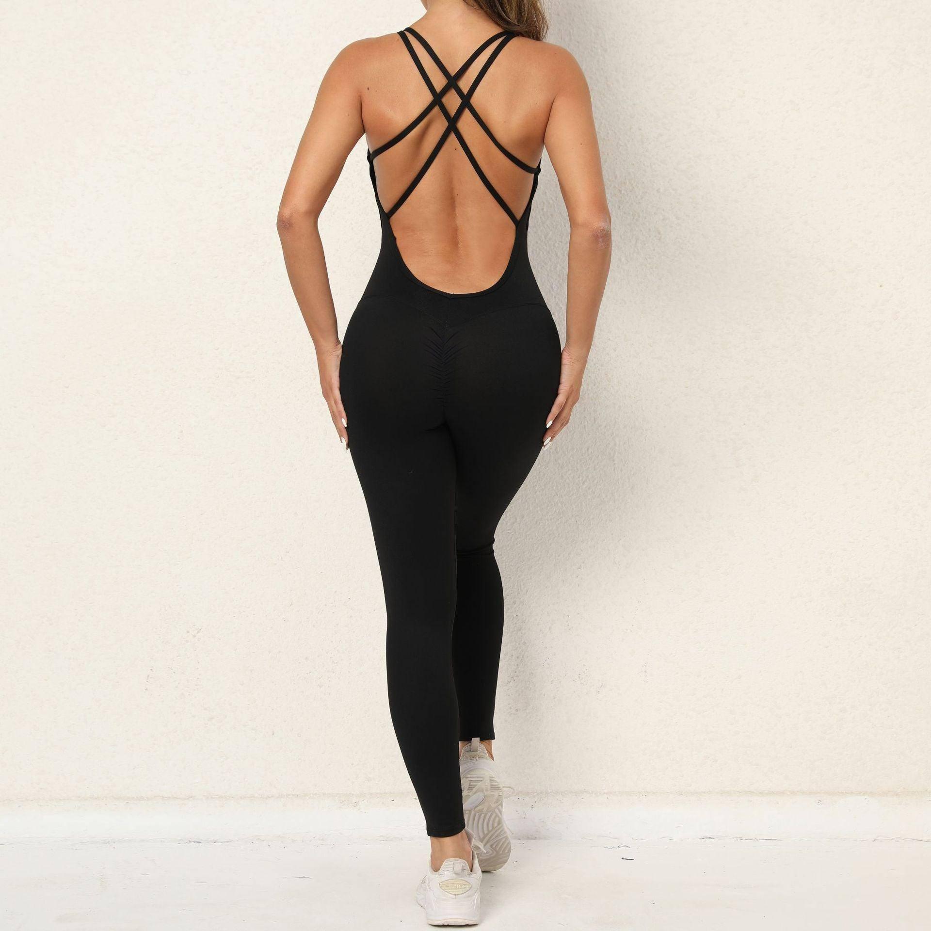 Yoga Jumpsuit With Cross-strap Back Design Quick-drying-Black-3