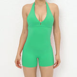 Yoga Pants Halter Neck Jumpsuit Beauty Back Shorts High-Green-5