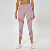 Yoga pants pocket running sports cropped trousers-Pink-3