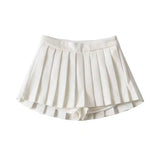 Zoki Women Pleated Skirts High Waist Summer Vintage-White-6