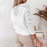 White open-knit sweater for women with textured pattern — lightweight long-sleeve top